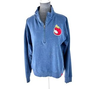 SPORTIQE - Blue Wash Quarter Zip Sweatshirt with Biting Apple Patch Women's Med